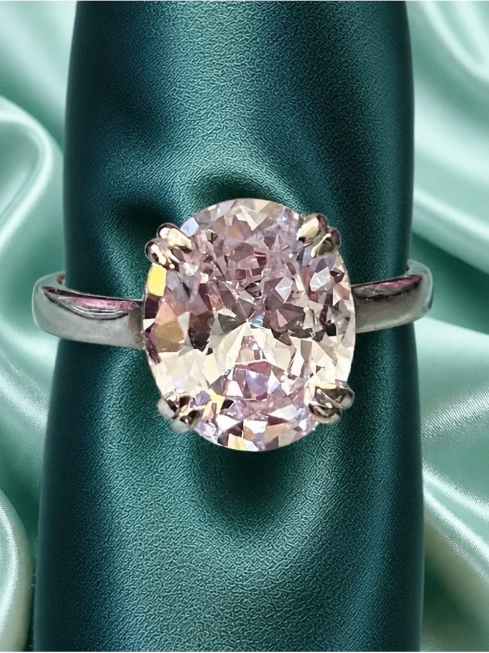 Oval AAA Solitaire Austrian crystal. rhodium over 925 Sterling Silver. Brand new